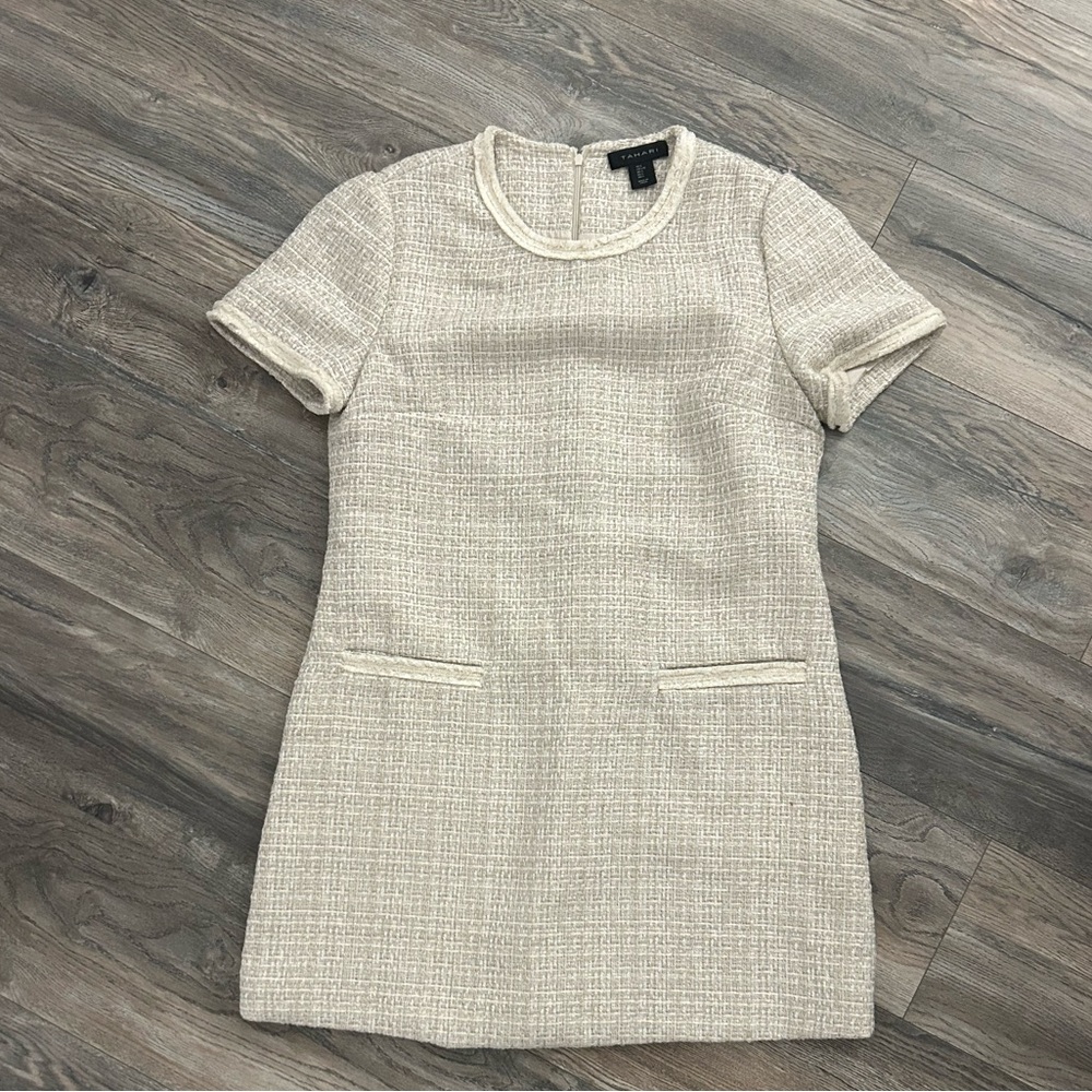 Tahari neutral beige tweed dress women’s size large